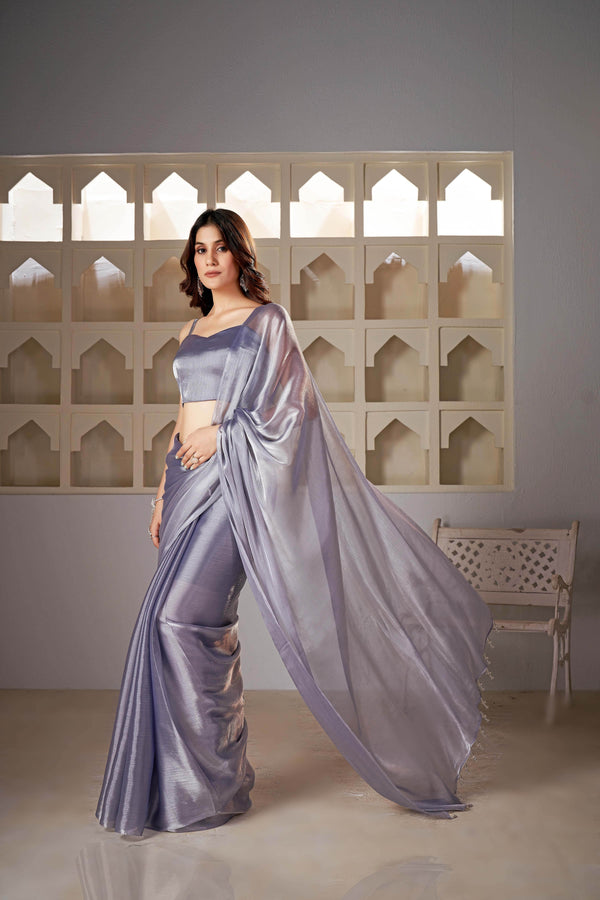 Moonlit Grey white latkan chiffon Saree
